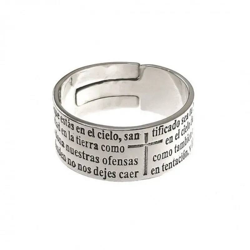 Sortija plata Ley 925m Padre Nuestro lisa oxidada caballero [AB5300]