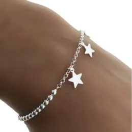 Pulsera plata Ley 925m mujer 17 cm. cadena rolo bolas 2.5 mm. estrell