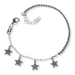 Pulsera plata Ley 925m mujer 17 cm. cadena rolo bolas 2.5 mm. estrell