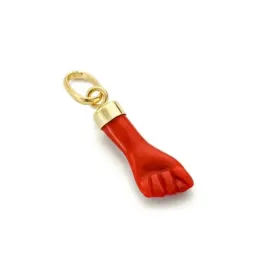 Mano Puño Higa Colgante Amuleto Colgante Oro de 9k color rojo