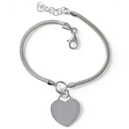 Pulsera Plata de Ley 925m con 17 cm. corazón 18 mm.. Grabación inclui