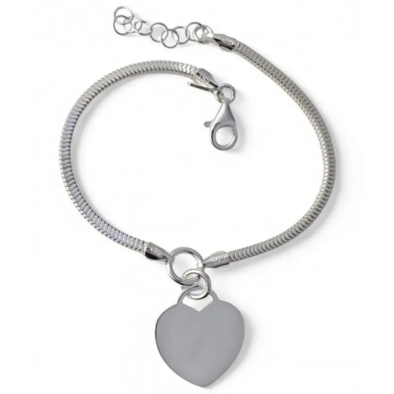 Pulsera Plata de Ley 925m con 17 cm. corazón 18 mm.. Grabación inclui