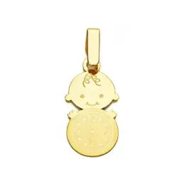Medalla en Oro de 9k niño 19 mm. con reloj. Grabación incluida en el