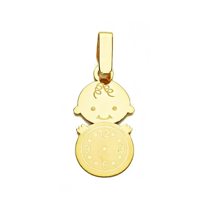 Medalla en Oro de 9k niño 19 mm. con reloj. Grabación incluida en el