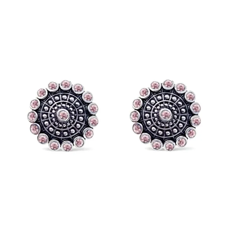 Pendientes Charro en Plata de Ley 925m de 13 mm. con circonitas rosas