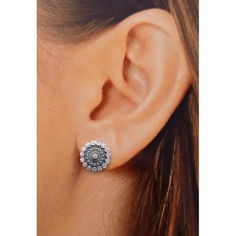 Pendientes Charro en Plata de Ley 925m de 13 mm. con circonitas rosas