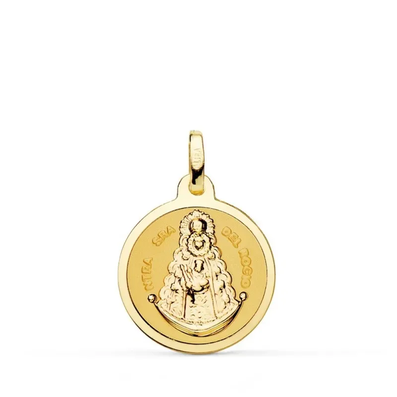 Virgen del Rocío medalla oro 18k unisex 18 mm. acabado brillo bisel l