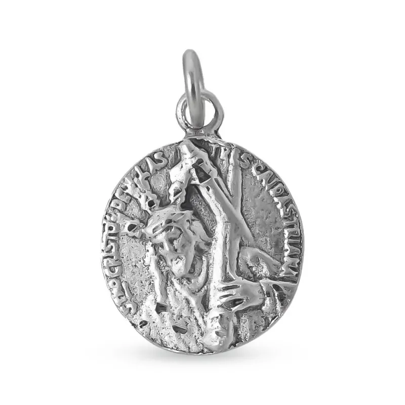 Medalla colgante plata Ley 925m maciza 21mm. Cristo de las Tres Caídas de Triana trasera emblema