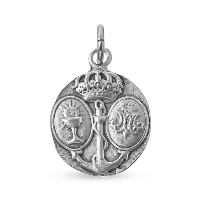Medalla colgante plata Ley 925m maciza 21mm. Cristo de las Tres Caídas de Triana trasera emblema