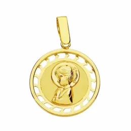 Medalla oro 18k virgen nina 17mm. cerco calado [AA2030]