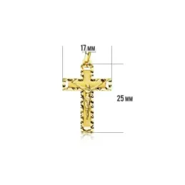 Crucifijo oro 18k Cristo cruz 27 mm. centro lisa bordes tallados esqu