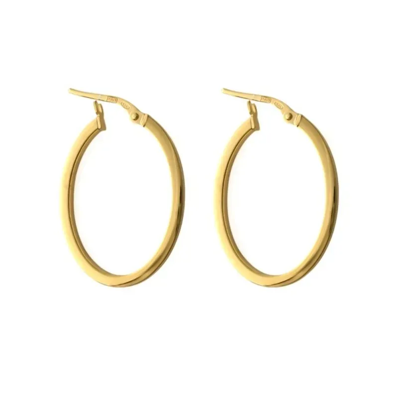 Aros en Plata de Ley 925m chapados en oro ovalados de 25 mm. y 2 mm.