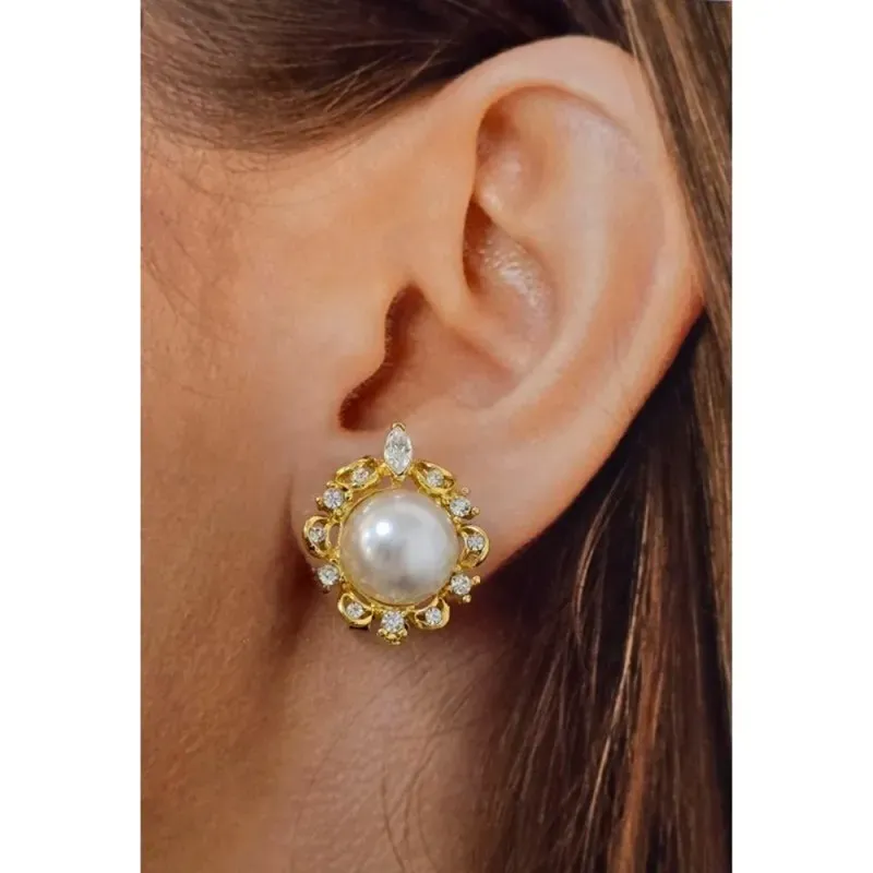 Pendientes en Plata de Ley 925m chapados oro con 25 mm. y perlas de 1