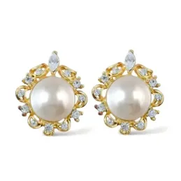 Pendientes en Plata de Ley 925m chapados oro con 25 mm. y perlas de 1