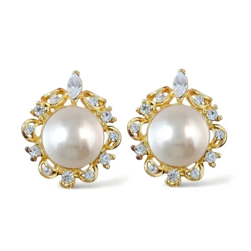 Pendientes en Plata de Ley 925m chapados oro con 25 mm. y perlas de 1