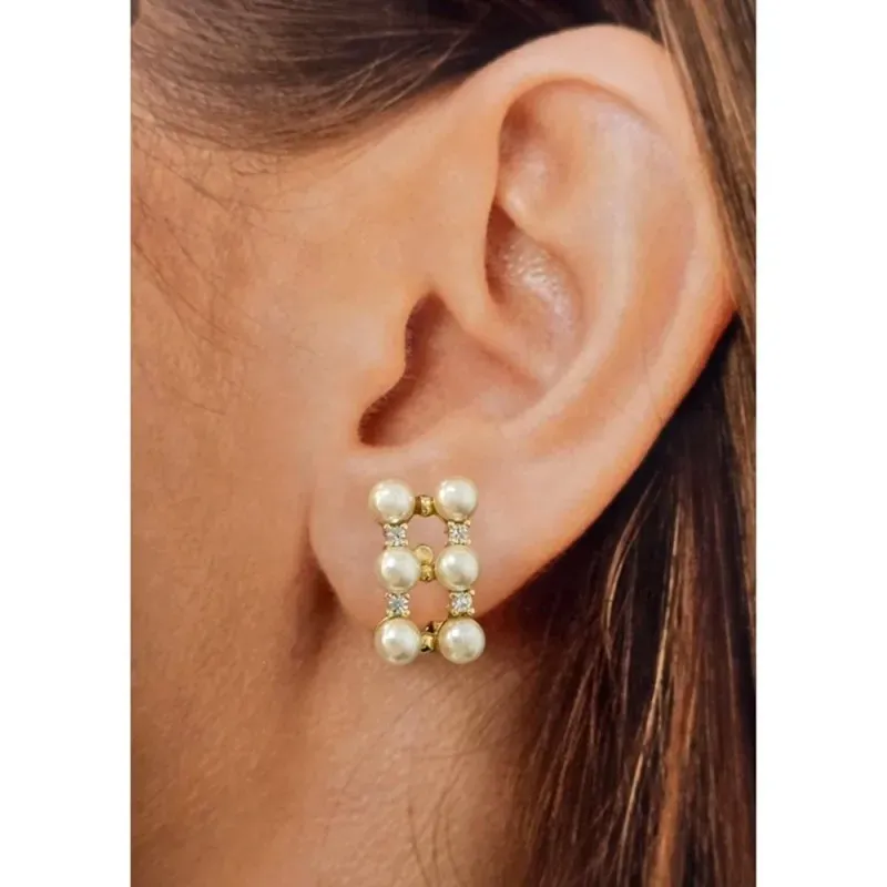 Pendientes en Plata de Ley 925m chapados oro con 20 mm. y 6 perlas de