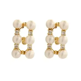 Pendientes en Plata de Ley 925m chapados oro con 20 mm. y 6 perlas de