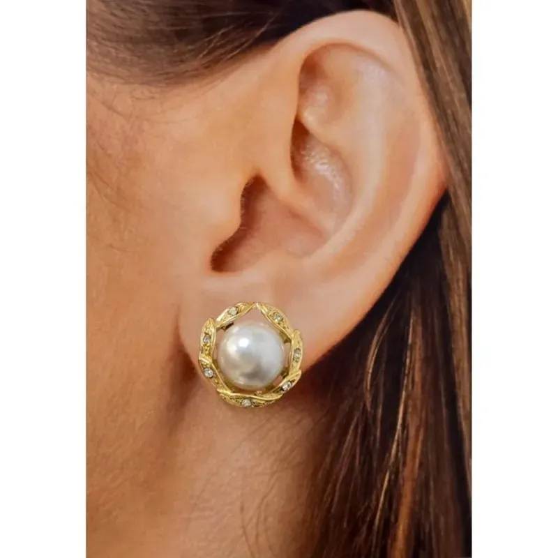 Pendientes Plata de Ley 925m chapados oro 17 mm. con perla 12 mm. y c