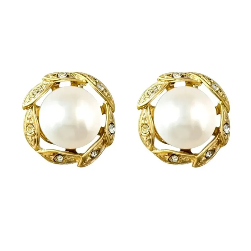 Pendientes Plata de Ley 925m chapados oro 17 mm. con perla 12 mm. y c