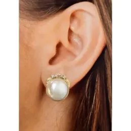 Pendientes Plata de Ley 925m chapados oro con perla 16 mm. y circonit