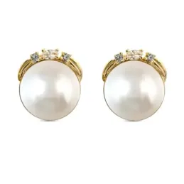Pendientes Plata de Ley 925m chapados oro con perla 16 mm. y circonit