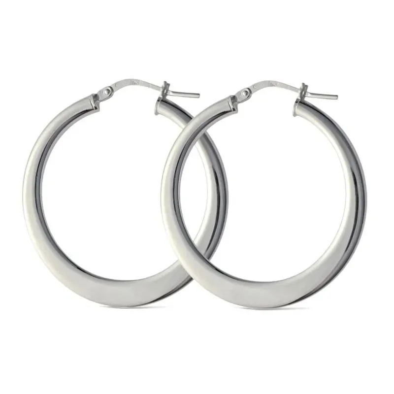 Aros Pendientes en Plata de Ley 925m planos con 30 mm. y 3 mm. de gro