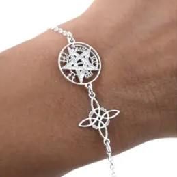 Tetragramatón Nudo de Bruja Pulsera Plata de Ley 17 cm. cadena rolo a