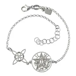 Tetragramatón Nudo de Bruja Pulsera Plata de Ley 17 cm. cadena rolo a