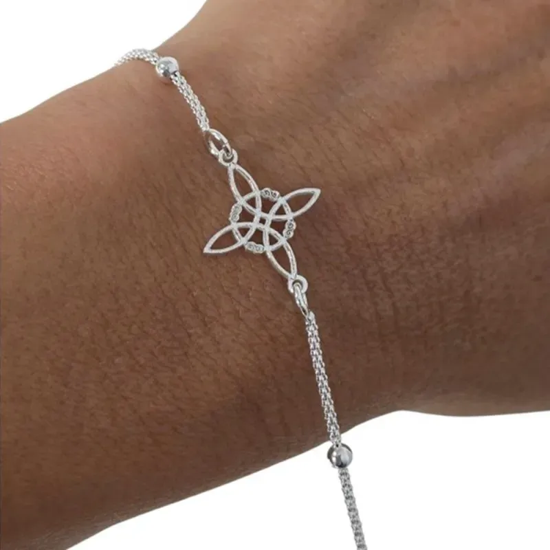 Nudo de Bruja Pulsera Amuleto Plata de Ley 925m con 17 cm. cadena cor
