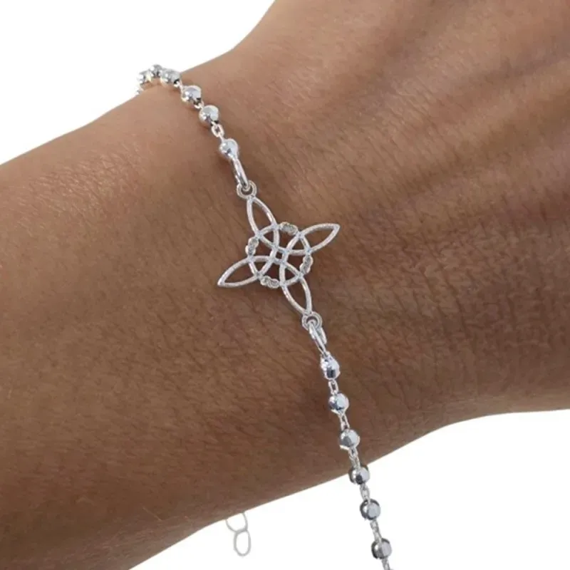 Nudo de Bruja Pulsera Amuleto en Plata de Ley 925m con 17 cm. bolas m