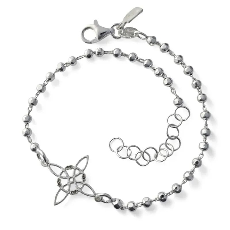 Nudo de Bruja Pulsera Amuleto en Plata de Ley 925m con 17 cm. bolas m