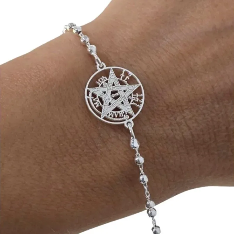 Tetragramatón Pulsera Amuleto en Plata de Ley 925m con 17 cm. bolas m