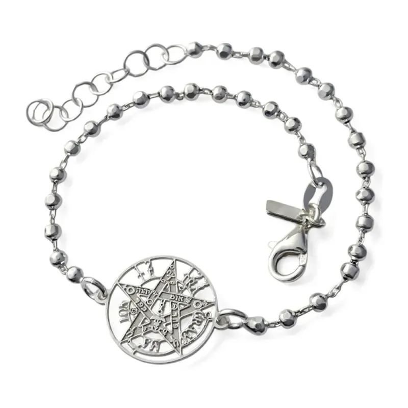 Tetragramatón Pulsera Amuleto en Plata de Ley 925m con 17 cm. bolas m