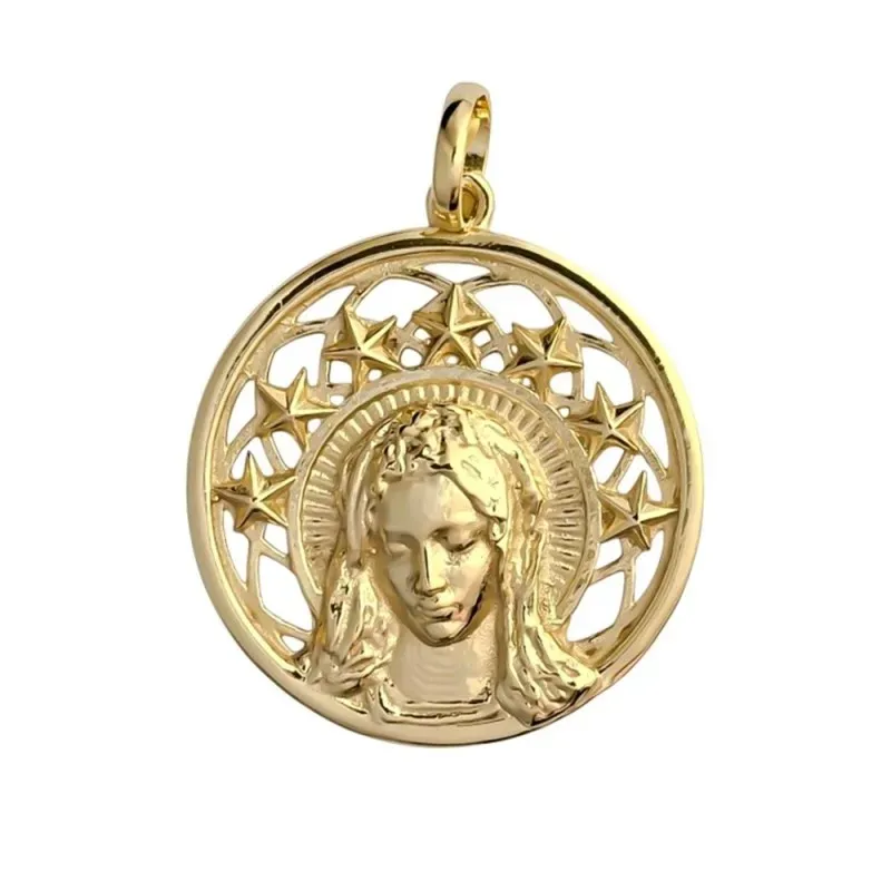 Virgen de la Alegría Medalla en Plata de Ley 925m chapada oro Virgen