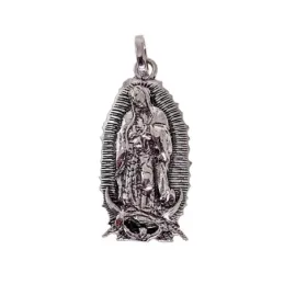 Virgen de Guadalupe Medalla en Plata Ley 925m de 24 mm. oxidada relie