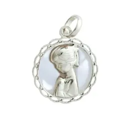 Virgen Niña Medalla en Plata de Ley 925m Primera Comunión 18 mm. con