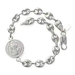 San Benito Pulsera en Plata Ley 925m 19 cm. calabrote 8 x 6 mm. medal