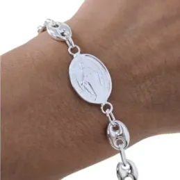 Virgen Milagrosa Pulsera en Plata Ley 925m 20 cm. calabrote 10 x 8 mm