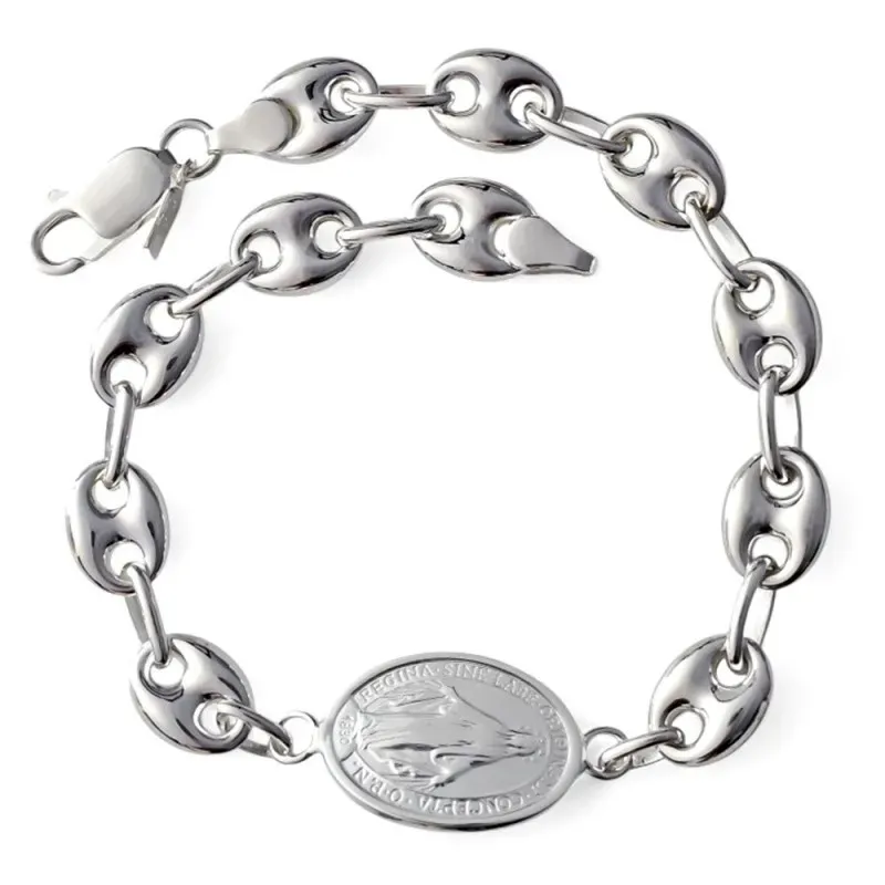 Virgen Milagrosa Pulsera en Plata Ley 925m 20 cm. calabrote 10 x 8 mm