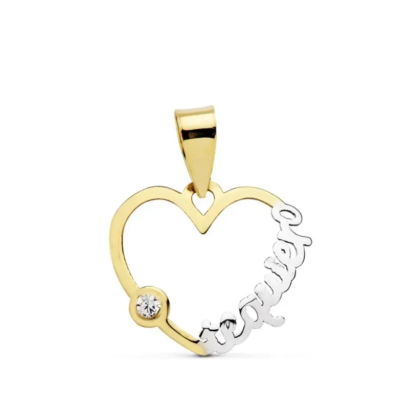 Colgante oro 18k bicolor corazón calado - te quiero - 16mm. [AB4657]