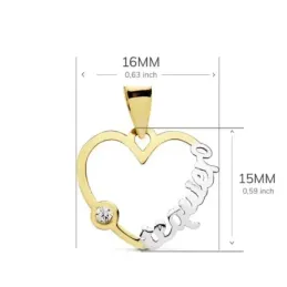 Colgante oro 18k bicolor corazón calado - te quiero - 16mm. [AB4657]