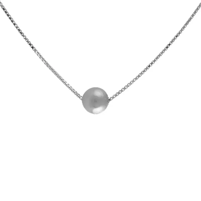 Colgante con cadena Oro Blanco 18k modelo Circles (1 perla gris de 6mm.) Cadena:43cm.