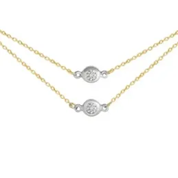 Gargantilla oro bicolor 18k mujer 42 cm. doble cadena dos chatones di
