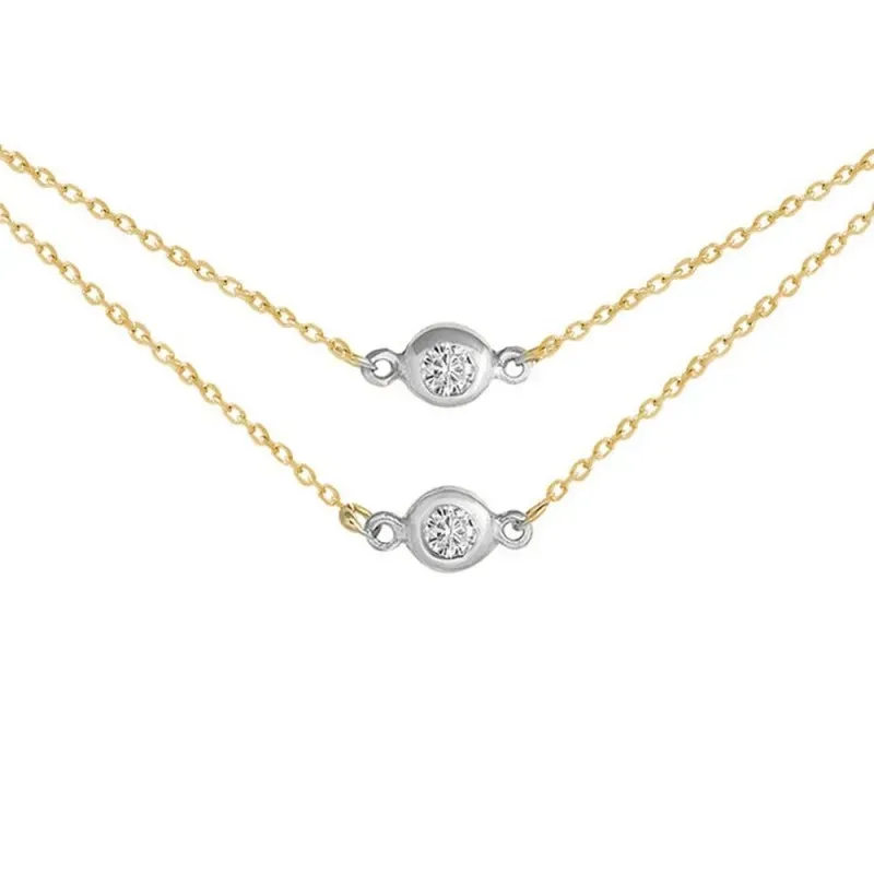 Gargantilla oro bicolor 18k mujer 42 cm. doble cadena dos chatones di