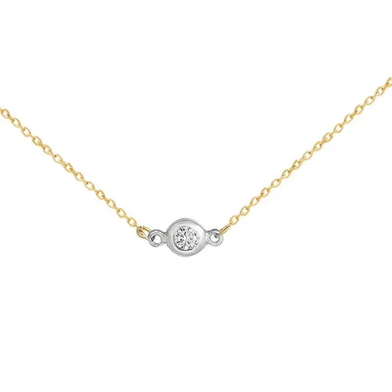 Gargantilla oro bicolor 18k mujer 42 cm. chatón centro diamante 0.04c