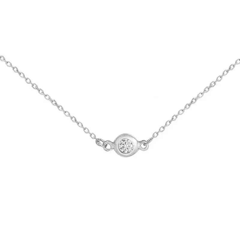 Gargantilla oro blanco 18k mujer 42 cm. chatón diamante centro 0.04ct