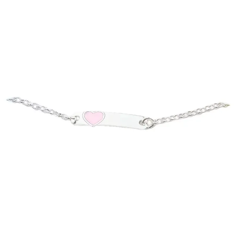 Esclava Plata Ley 925m niña 15 cm.  corazón esmaltado chapa 24 x 5 mm