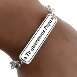 Pulsera plata ley 925m asas chapa TE QUEREMOS PAPÁ [AB2695]