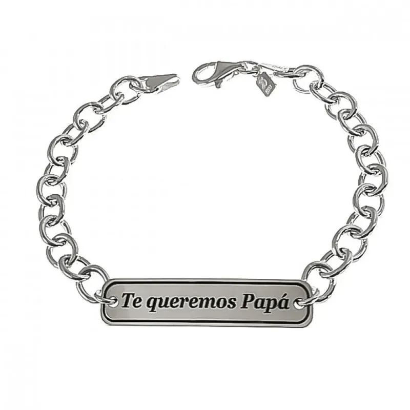 Pulsera plata ley 925m asas chapa TE QUEREMOS PAPÁ [AB2695GR]
