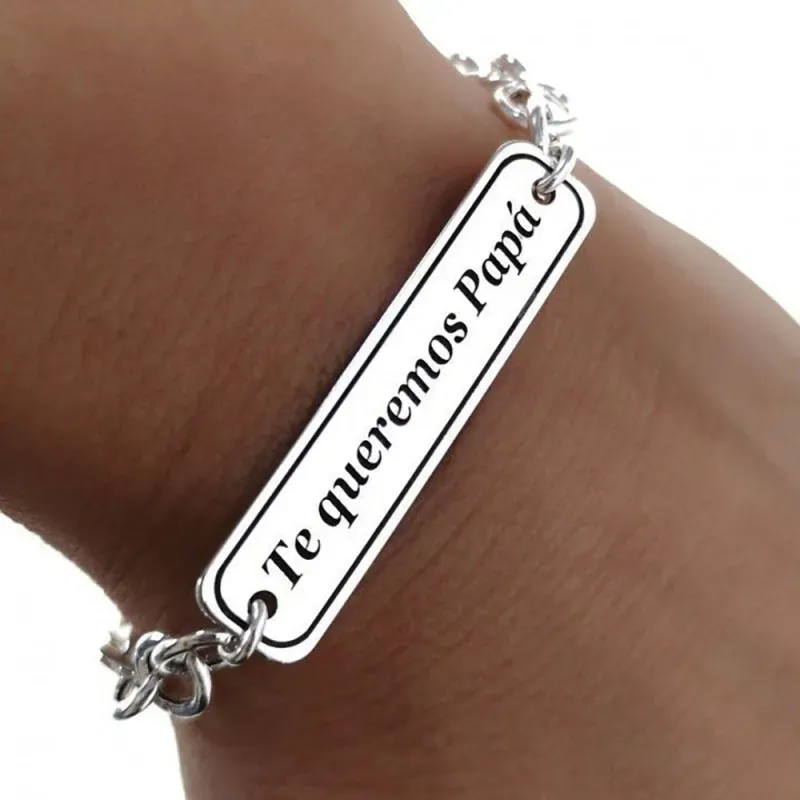 Pulsera plata ley 925m asas chapa TE QUEREMOS PAPÁ [AB2695GR]